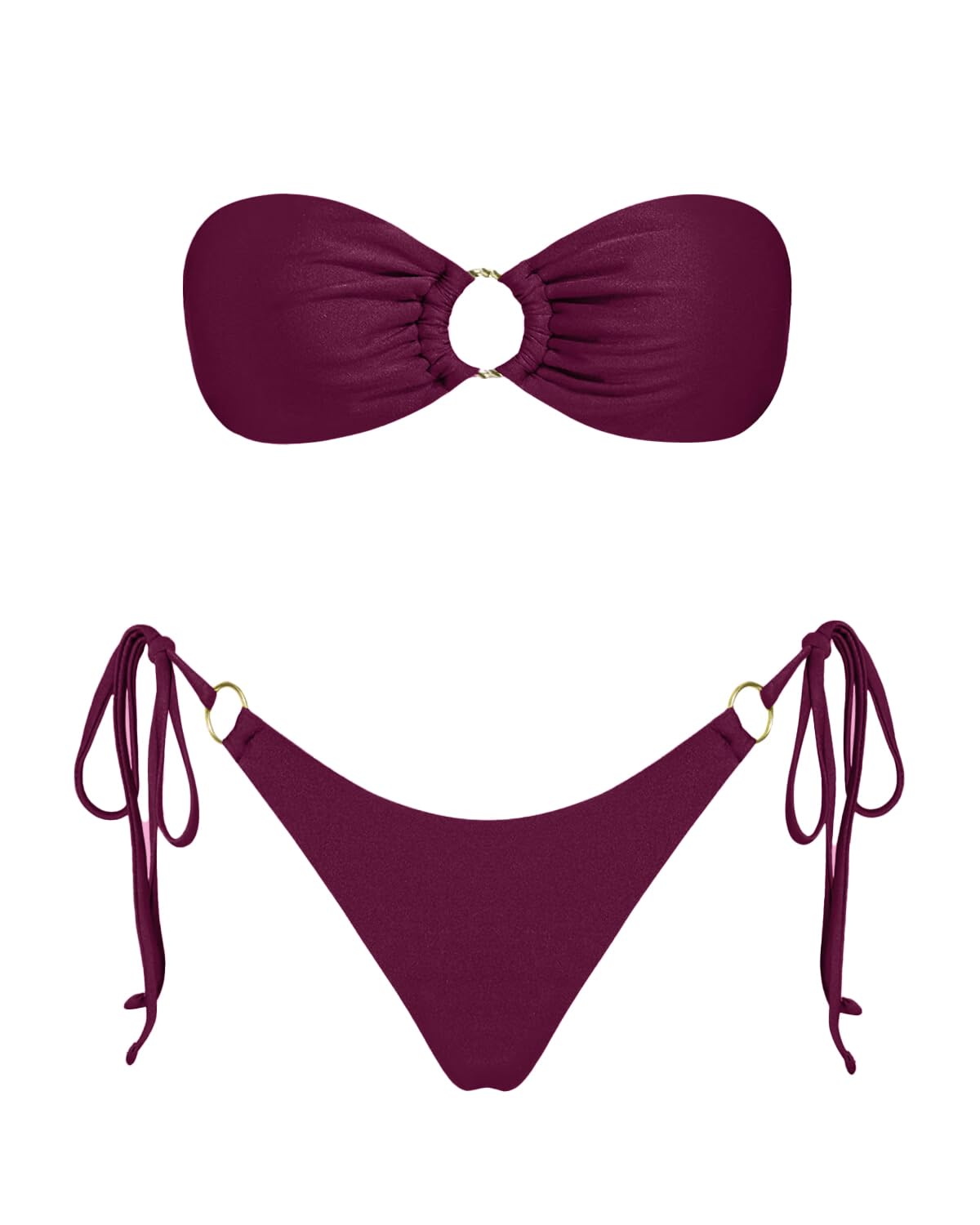 VOLAFA Womens Triangle Bikini Sets Bandeau O Ring Strapless Side Tie Thong Swimsuit Two Piece Bathing Suit