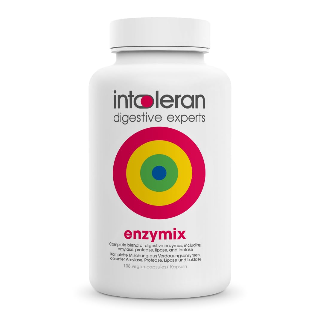 Intoleran Enzymix Verdauungsenzyme – 108 Kapseln | Vollspektrum-Verdauungsenzyme, Spaltet Proteine, Fette, Kohlenhydrate (einschließlich FODMAPs) und Laktose auf
