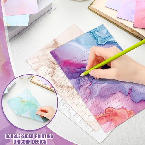 Image of TaoBary 160 Pcs Marble Stationery Paper and Envelopes Set 50 Double Sided Lined Stationery Paper with 50 Matching Envelopes and 60 Round Dot Sticker 5.5 x 8.25'' Letter Writing Kit, 10design