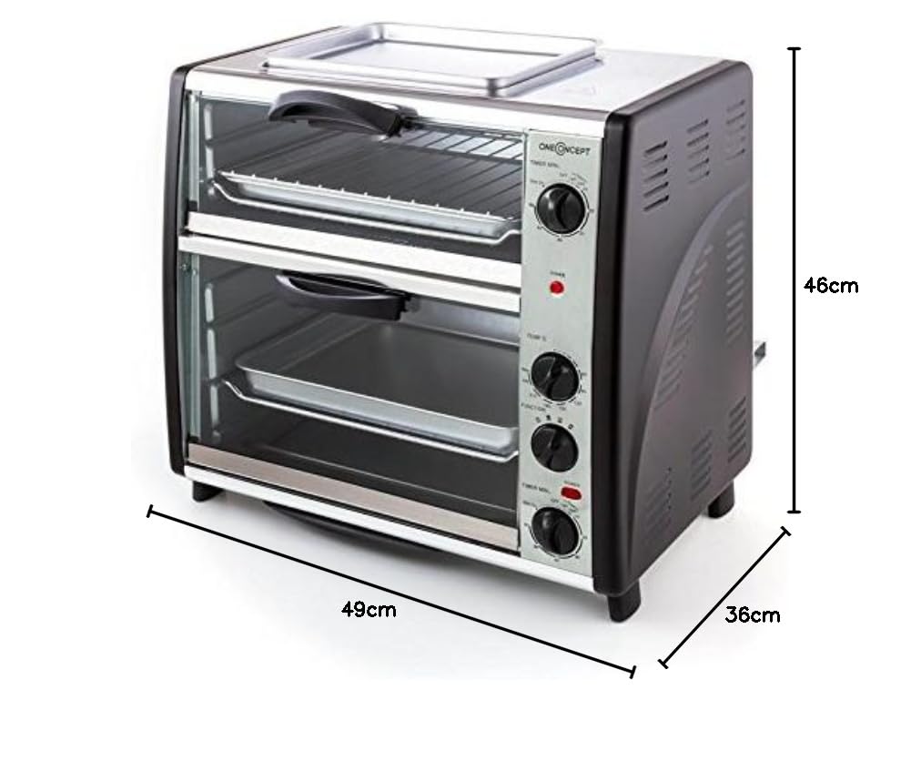 oneConcept All-You-Can-Eat four double - four électrique, deux compartiments séparés, 42 litres, plaque de gril, 2400 W, température réglable: 60-240°C, acier inoxydable, argenté