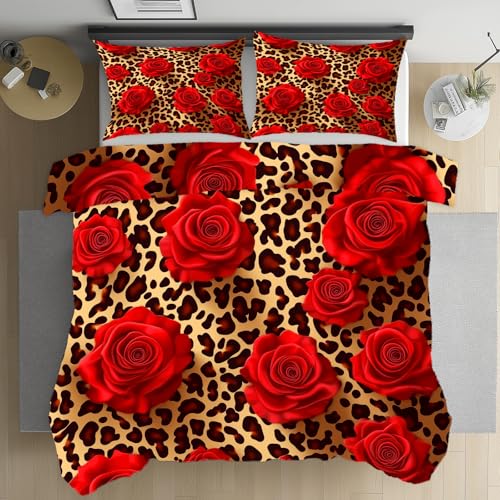 Housse de Couette 240 x 260 Léopard Rose et Rouge en Microfibre - 3