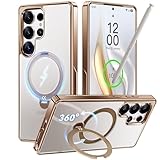 CASEKOO Titanium Gold 360° Spin Magnetic Stand for Samsung Galaxy S25 Ultra Case, 16FT Military Protection, Fit for MagSafe, Protective Polish S25 Ultra Case with Kickstand Ring 6.9'