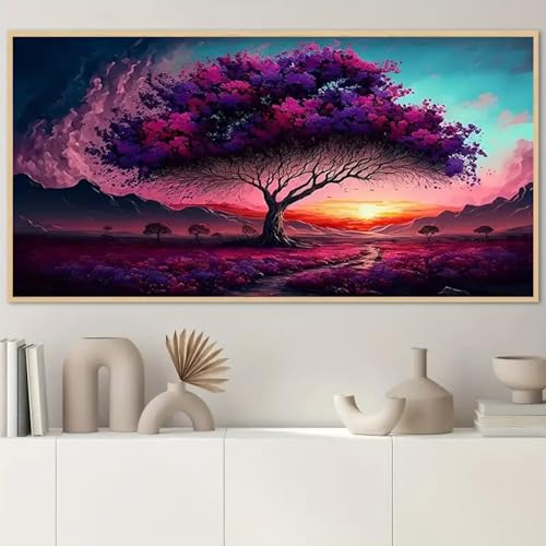 Arbre coucher de soleil violet sur toile pour une atmosphere sereine a la maison