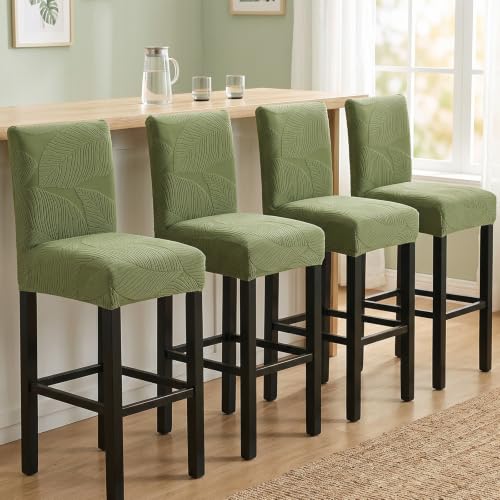 Image of HAOYONG Bar Stool Covers, Stretch Counter Stool Pub Chair Slipcover Washable Counter Height Chair Covers for Kitchen Dining Room Cafe Set of 2 (Olive Green)
