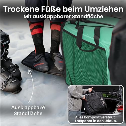 Otaro Skischuhtasche Kinder mit Helmfach (Kinder | 27 L | Mintgrün) Premium Skitasche für Skischuhe | Auch als Schlittschuhtasche oder Inlinertasche | Ski Tasche, Skisack Set, Skischuhtaschen