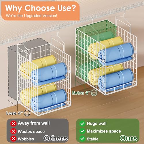 8-Tier Extended Depth Hanging Closet Organizers and Storage for Closet System, Stackable Closet Shelves with 4 Adjustable Dividers for Clothes Sweaters Purses, Wire Hanging Basket Fits Closet Laundry - Image 3