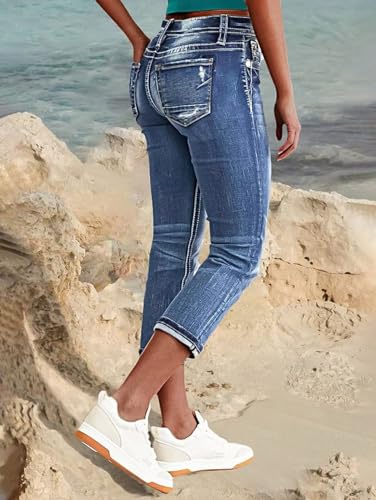 Flamingals Women's Denim Capri Jeans for Women Mid Rise Skinny Capri Pants4