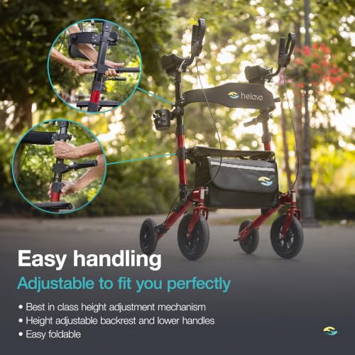 Image of Helavo Upright Walker with Seat, Foldable Stand Up Walker with Rubber Tires