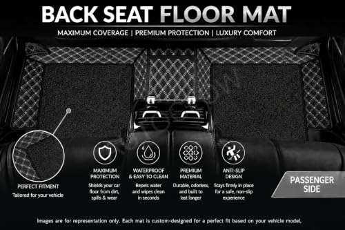 Image of Premium 7D Car Mat Full Set for Kia EV6 || Luxury Leather Dual-Stitch Full Set 7D Car Floor Mat || 100% Waterproof || Color : Silver-Black (Design-1)