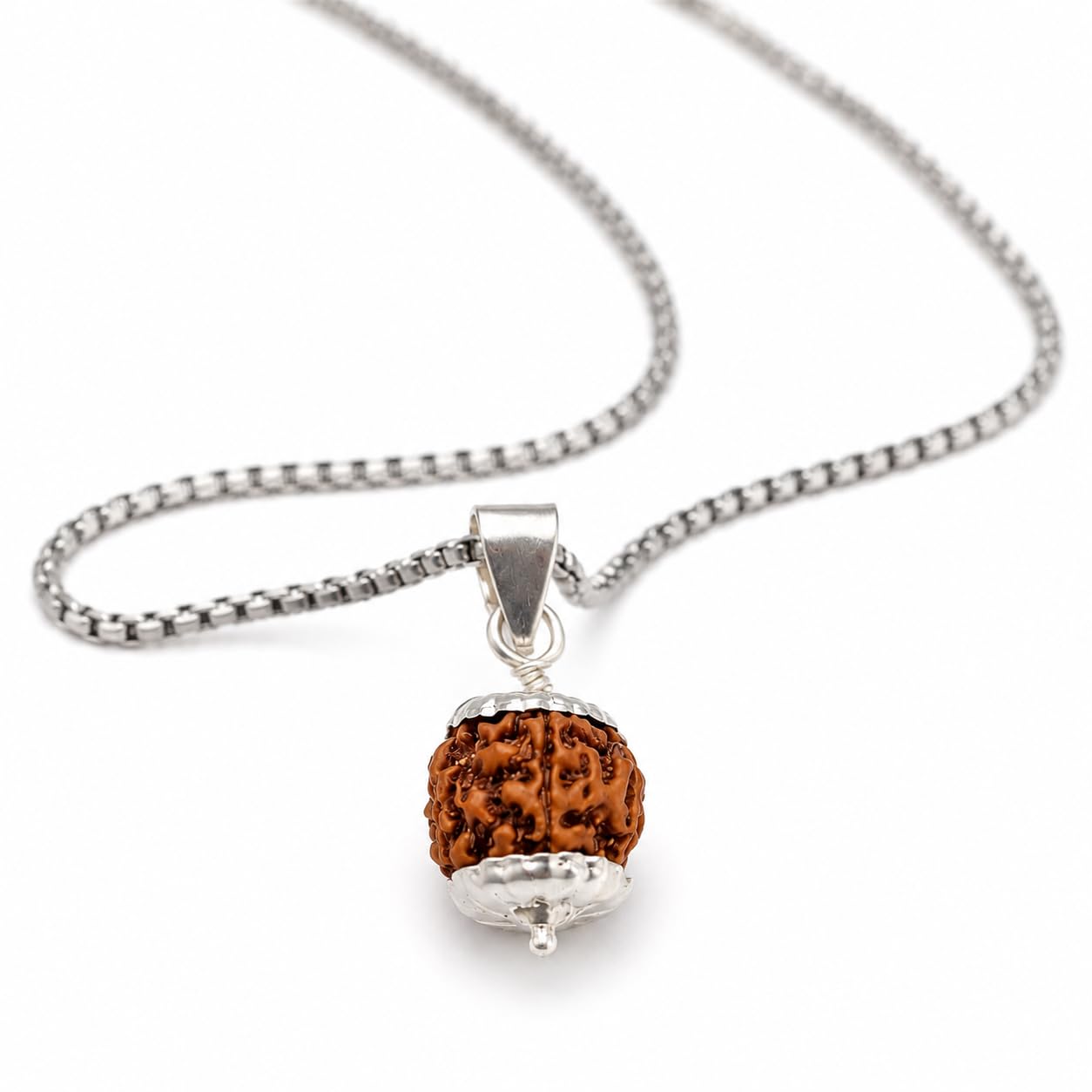 5 Mukhi Rudraksha Pendant with White Metal Box Chain for Men & Women | Natural 5 Mukhi Rudraksha Locket & Necklace | Spiritual Pendant for Daily Wear, Meditation, Prayer & Gifting-image-14