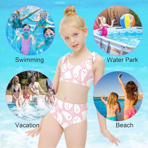 CaTaKu Girls' Swimwear Pink Cute Halloween Ghost Toddler Bathing Suit for Girls Swimsuit Size Bikini Set 3-12T4