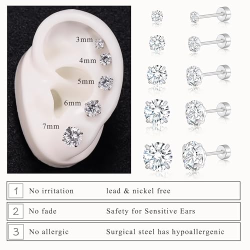 Image of 5 Pairs 14K Gold Plated Stud Earrings for Women, Hypoallergenic Earring Sets for Multiple Piercing, Premium Cubic Zirconia Studs Earrings for Women