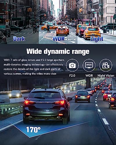 Dash Camera for Cars,4K Full HD Dash Cam Front and Rear Inside, Dashcam with Night Vision with Free 32GB SD Card,Built-in Loop Recording,G-Sensor,WDR,24H Parking Monitor,Accident Lock