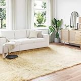 Owoxanthellate Kunstfell Teppich Tafalla Creme 200x280 cm Flauschiger Hochflor Wohnzimmer Teppich in Moderner Optik Weich & Langlebig für Living Room Schlafzimmer Home Decor