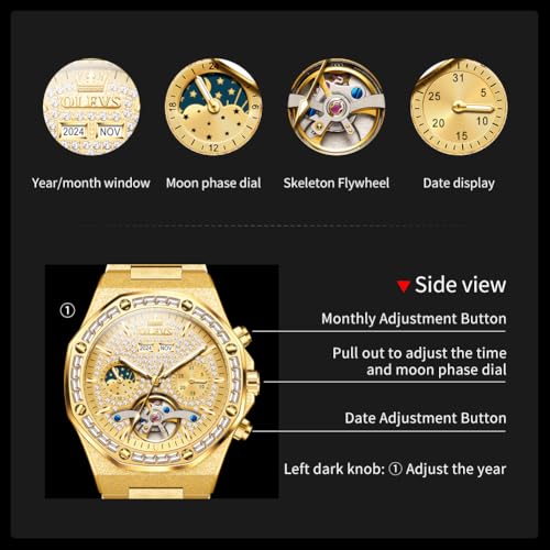 Image of OLEVS Mens Automatic Watches Self-Winding Starry Sky Diamond Skeleton Luxury Wrist Watch Waterproof Luminous