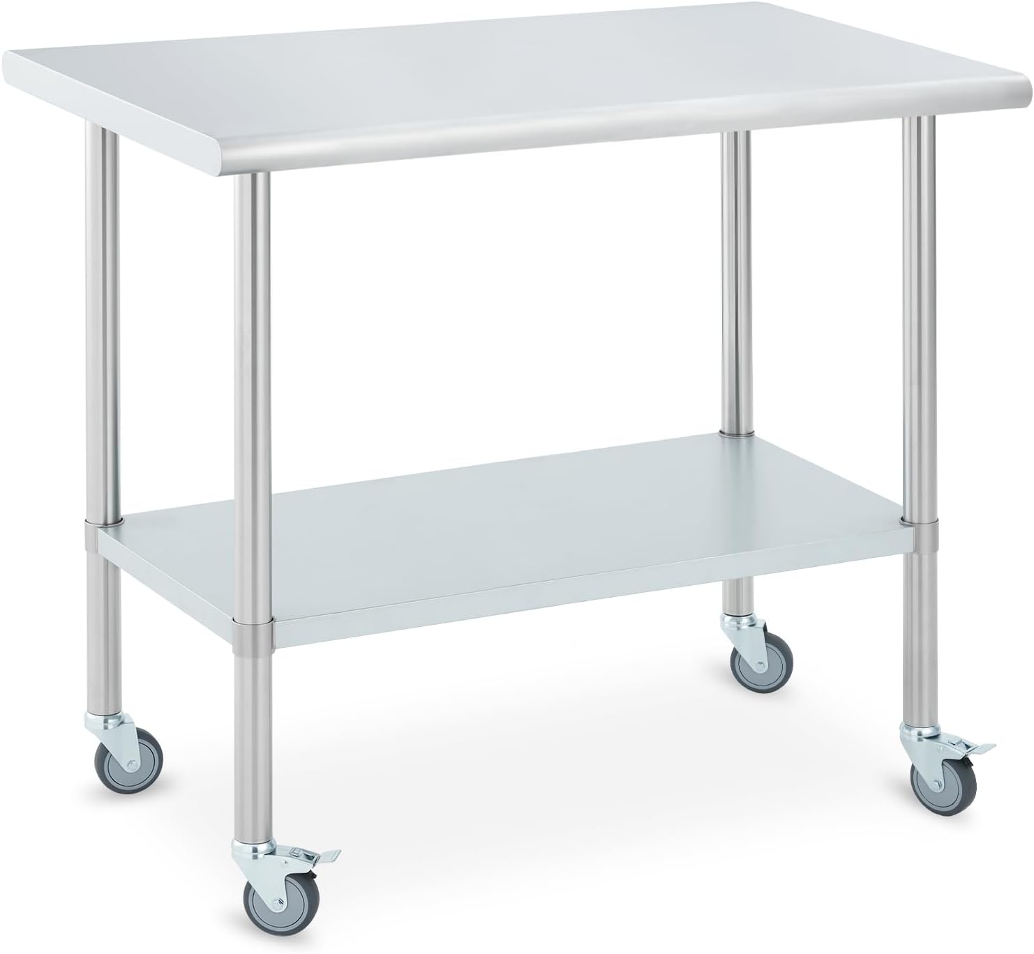 Commercial Stainless Steel Prep Table with Wheels, Heavy Duty Mobile Work Table 24x48, Adjustable Shelf & Locking Casters for Kitchen, Restaurant, Garage, Outdoor Use