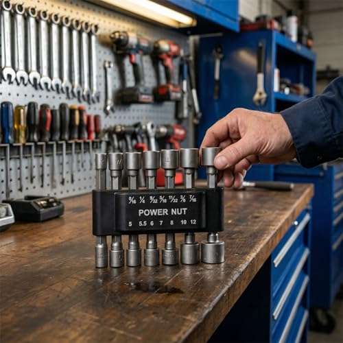 EMSTAR 14 PCS Power Nut Driver Set for Impact Drill, Professional Metric & SAE Nut Drivers Bit Set, 1/4 Inch Hex Shank Drill Driver Set, Metric Nut Driver Set