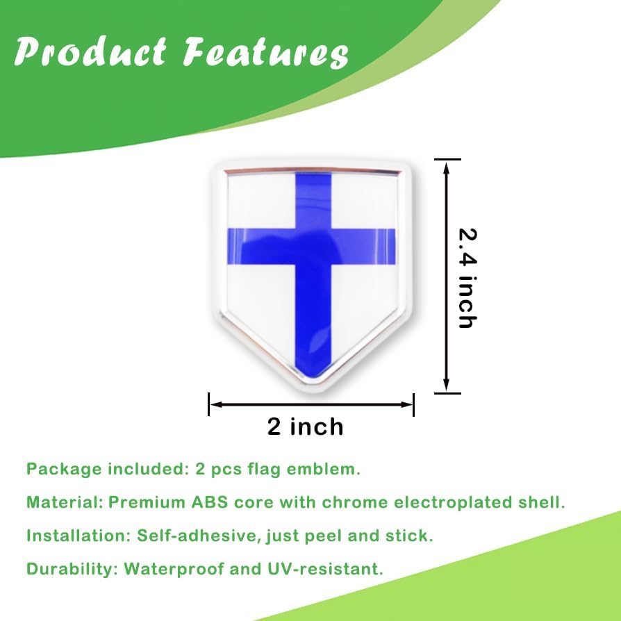 Newperlite Finland Flag Decal Sticker Car Emblem Finnish Flag Car Decoration Accessories Chrome Shield for Truck Vehicles Cars, 2 Pack - Image 2