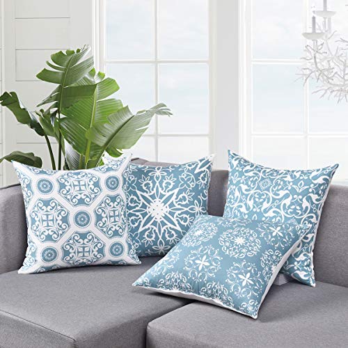 Fascidorm Blue Floral Throw Pillow Covers Vintage Mandala Decorative Throw Pillow Case Cushion Case For Room Bedroom Room Sofa Chair Car, Light Blue And White, Set Of 4, 18 X 18 Inch #TOP2