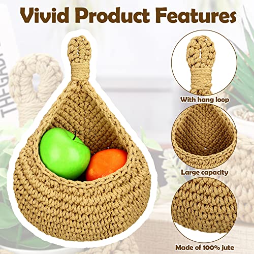 Jinei 3 Pcs Teardrop Jute Hanging Storage Basket Teardrop Woven Boho Wall Fruit Basket For Kitchen Garlic Onion And Potato Holder Hanging Wall Vegetable Baskets For Succulent Wall (Medium) #TOP3