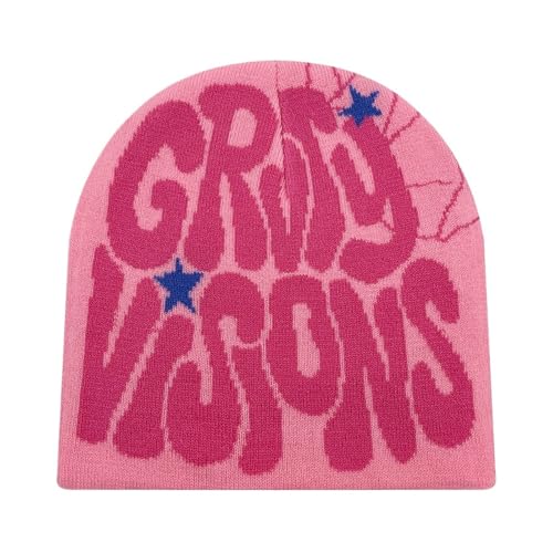 Bonnet tricoté en acrylique rose avec motif jacquard lettre GR pour homme et femme