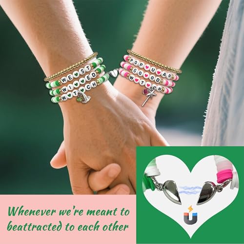 Image of Green and Pink Friendship Matching Bracelets-Crown Witch Hat Matching Bracelets-BFF Couples Accessories, for Fans' Birthdays, and Party Favors for Fans