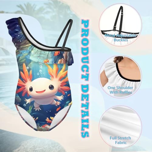 Image of Ladybug Swimsuits for Girls 5-14 One Piece Bathing Suit Kids One Ruffle Shoulder Beach Sport Swimwear
