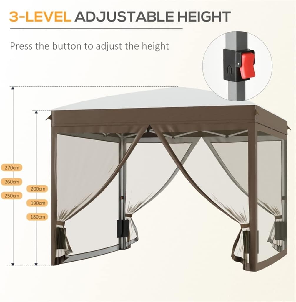 10' X 10' Pops Up Canopy Tent with Netting Foldable Gazebo Tents for Parties Height Adjustable for Outdoor Patio Crea