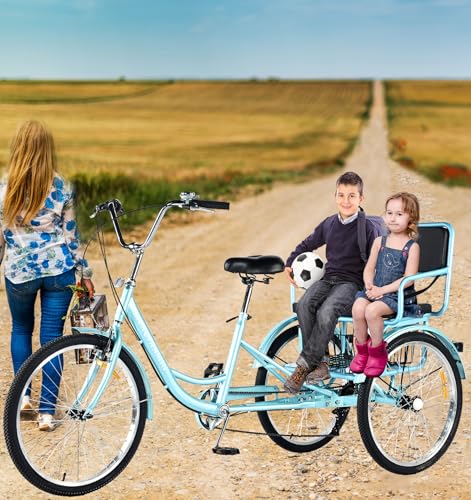 Triciclo para adultas de 24 pulgadas, 7 velocidades, tipo paseo, con asiento trasero intercambiable y canasto, marco trasero extendido de 44 pulgadas, acero de alto carbono miniatura 2