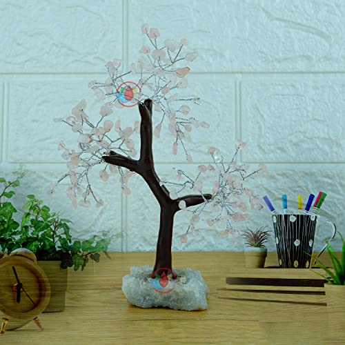 Image of REMEDYWALA Charged Energized Rose Quartz Crystal Tree Cluster Stone Base for Reiki Healing Rose Quartz Stones Crystal Tree 150 Beads