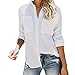 MORCHAN Femmes Coton Lin Casual Solide À Manches Longues Chemise Chemisier Bouton Bas Élégant Automne Hiver Slim Bouton Polyester Tops(FR-38 / CN-S,Blanc)