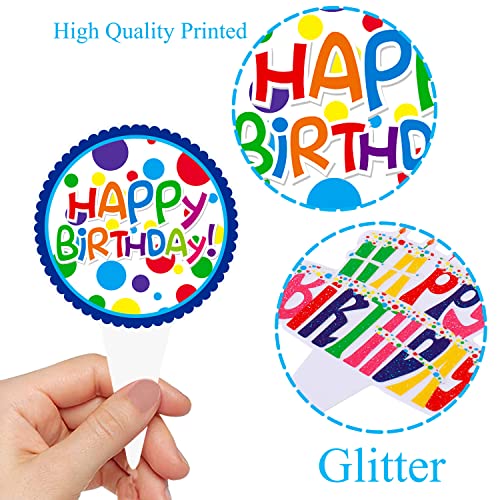 48Pcs Happy Birthday Cupcake Toppers Colorful Birthday Cupcake Picks Decorations For Boy Girl Birthday Party Supplies #TOP3