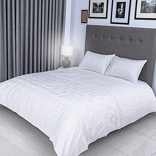 Image of FLAX LINEN Organic Duvet Covers Set White, Classic Hotel Collection, 400 Thread Count, Long Staple Egyptian Cotton Bedding Sets, with Hidden Button Closure, Includes 2 Pillowcases (King)