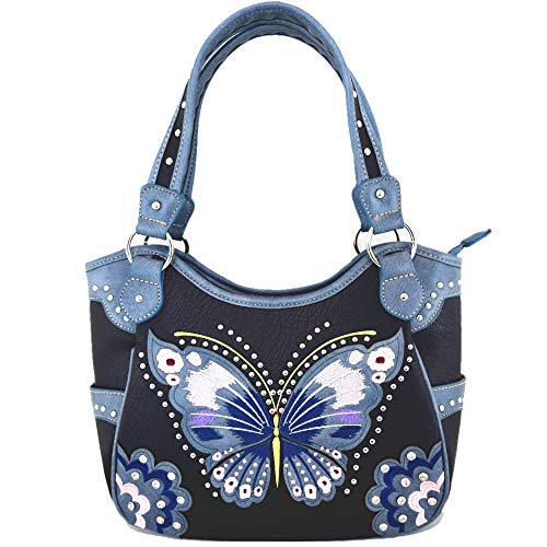 Western Style Springtime Embroidery Butterfly Floral Leather Totes Purse Country Handbag Women Shoulder Bag Wallet Set2