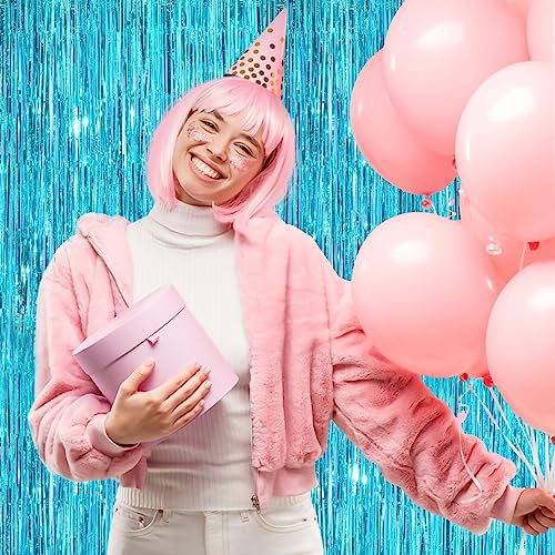 Image of 2Pack Blue Party Streamers 3.3x 8.3ft Foil Fringe Curtains Metallic Photo Booth for Birthday Wedding Baby Shower Underwater Ocean Party Decorations Tinsel Curtain for Parties Streamers Tinsel Backdrop