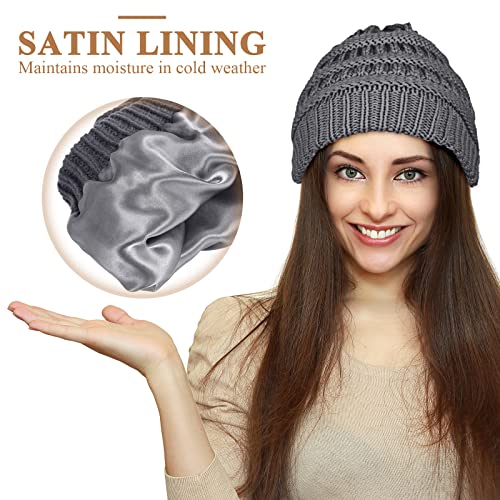 Image of Geyoga Winter Beanies Satin Lined Warm Thick Knitted Hats Slouchy Caps for Women