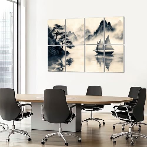 8 paneles acústicos decorativos de arte con diseño de paisaje chino, 48"x32" miniatura 7