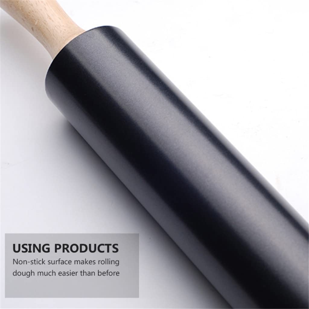 Mattarello in silicone antiaderente manico in legno pasta per pasticceria rullo per farina strumento da cucina per cottura al forno (colore : Nero, dimensioni : 43x5.5x5.5cm) (Black 43x5.5x5.5cm)