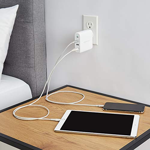 Image of Amazon Basics 100W Four-Port GaN Wall Charger with 2 USB-C (100W, 18W) & 2 USB-A Ports (12W), PD 3.0, Foldable Plug, Portable Multi-Device Charging for Laptops, Tablets & Phones, Non-PPS, White