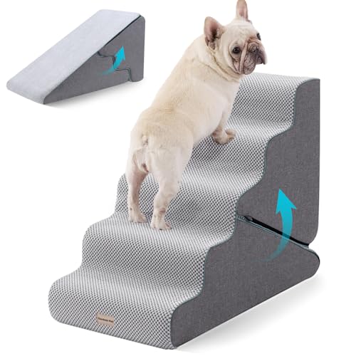 Gardner Pet Dog Stairs for Small Dogs 22.8" H, Curved 5-Step Pet Stairs, Dog Steps for High Bed, Couch (24-30 in) with Durable Non-Slip Waterproof Fabric Cover and CertiPUR-US Certified Foam
