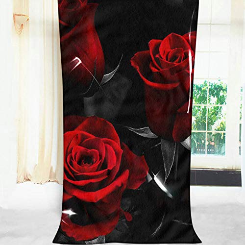 Moslion Comfy Bath Towels Red Rose And Black Leaves Soft Bathing/Beach/Camping Towel For Women Men Girls Boys Large Size 64X32 Inches #TOP2