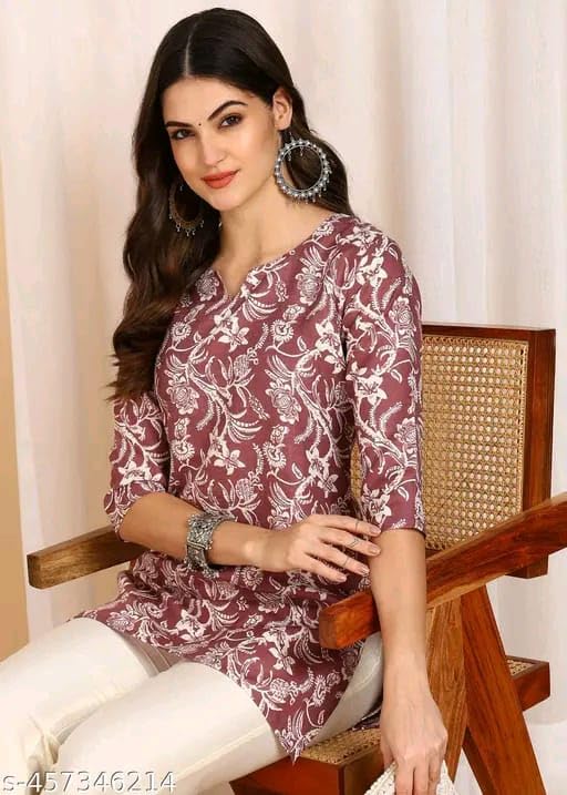 Image of SIROTA Rayon Short Top for Women | Tunic for Jeans | Western Short Kurti | Stylish Straight Ladies Kurta | Ethnic Kurta for Girls