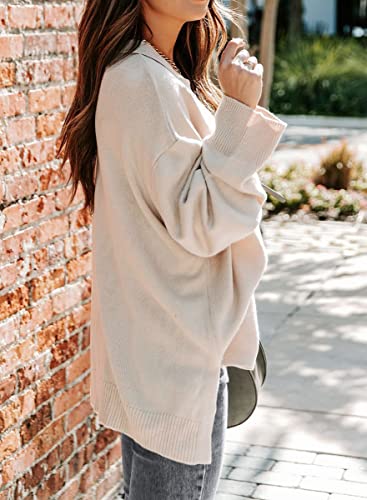 Lillusory Womens Fall V Neck Oversized Tunic Cream Sweaters Fashion 2023 Clothes Long Sleeve Loose Fit Pullover Maternity Knitted Top Outfits #TOP3