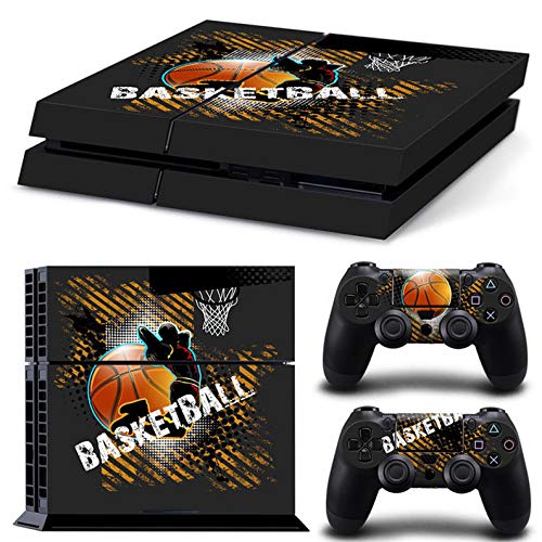 ZOOMHITSKINS PS4 Console and Controller Skins, Orange Ball Team Basket Sports Basketball Grey Hoops Modern, High Quality, Durable, Bubble-free Goo-free, 1 Console Skin 2 Controller Skins, Made in USA