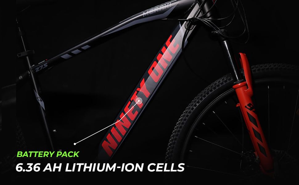 Image of NINETY ONE Meraki 27.5T , 17 Inch Steel Frame - Single Speed Electric Bicycle (Black & Red, Ideal for: 12+ Years Unisex, Brake: Disc, With 5 Years Warranty on Frame )