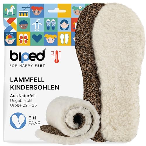 biped Kinder Premium Lammfell Schuheinlagen - Ungefärbt, mit Unterseite aus Kork und recyceltem Kautschuk - Wärmende Lammfellsohlen z1024(32-33)