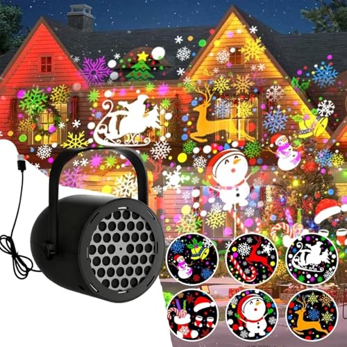 Proiettore natalizio con 16 motivi USB, luci natalizie per esterni e interni, proiettori a LED rotanti, impermeabili, illuminazione decorativa (pupazzo di neve)