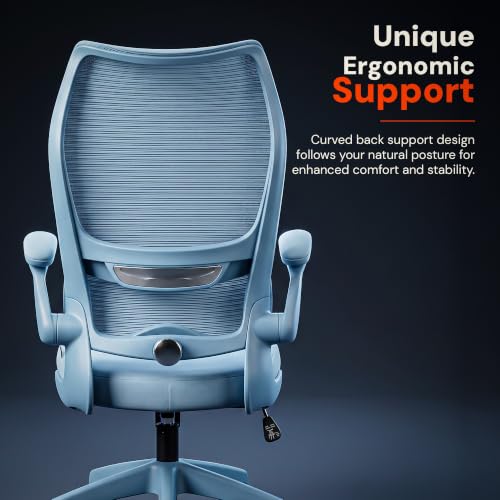 Image of DROGO Chrono Ergonomic Office Chair for Work with Adjustable Lumbar Support | Curved Back Breathable Mesh | Computer Chair With 135 Recline |2D Padded Armrests & Heavy Nylon Base, 1-Yr Warranty(Blue)