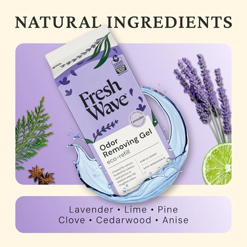 Image of Fresh Wave Odor Removing Gel Eco-Refill, 63 oz. Lavender Scent | 4 Empty Refillable Glass Jars | 4 Room Set