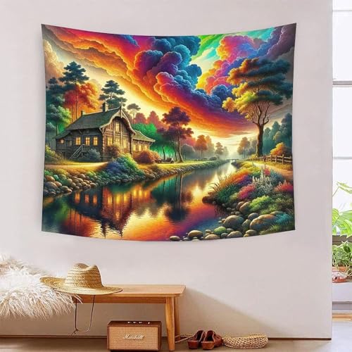 Tenture 3D paysages ruraux cabin 180x230 cm pour chambre